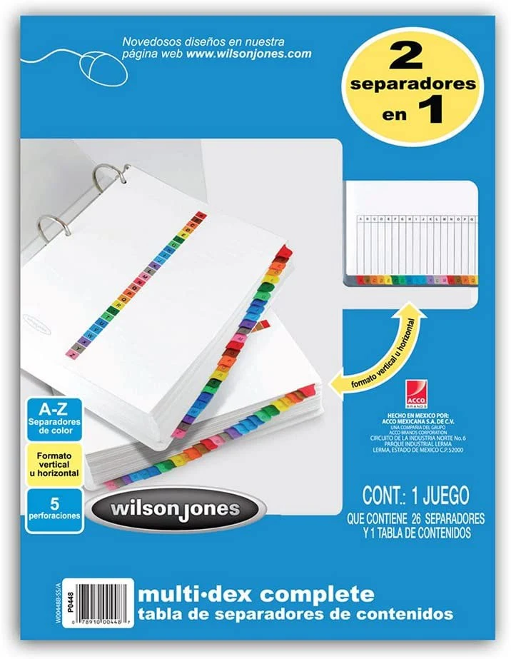 Separador Hojas p/Carpeta Multidex c/Índice A-Z c/26 Blanco colorTap Carta ACCO® P0448 [Bolsa de plástico]