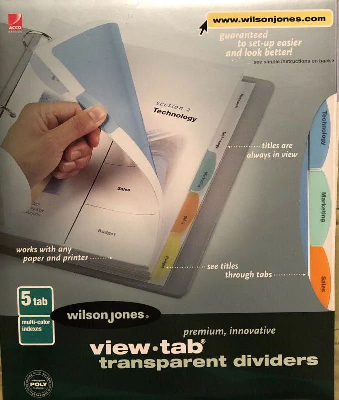 Separador Hojas p/Carpeta View-Tab Plástico c/5 Colores Transpa Carta ACCO® P5065 [Bolsa de plástico]