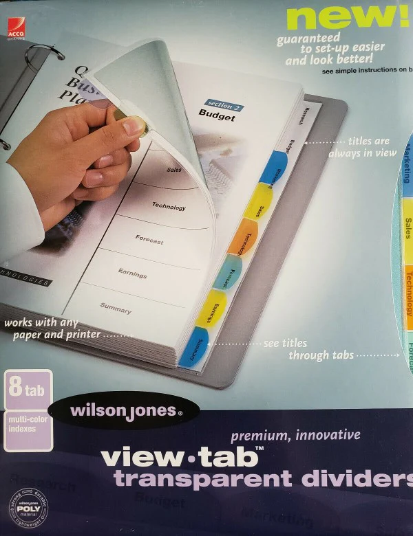 Separador Hojas p/Carpeta View-Tab Plástico c/8 Colores Transpa Carta ACCO® P5067 [Bolsa de plástico]