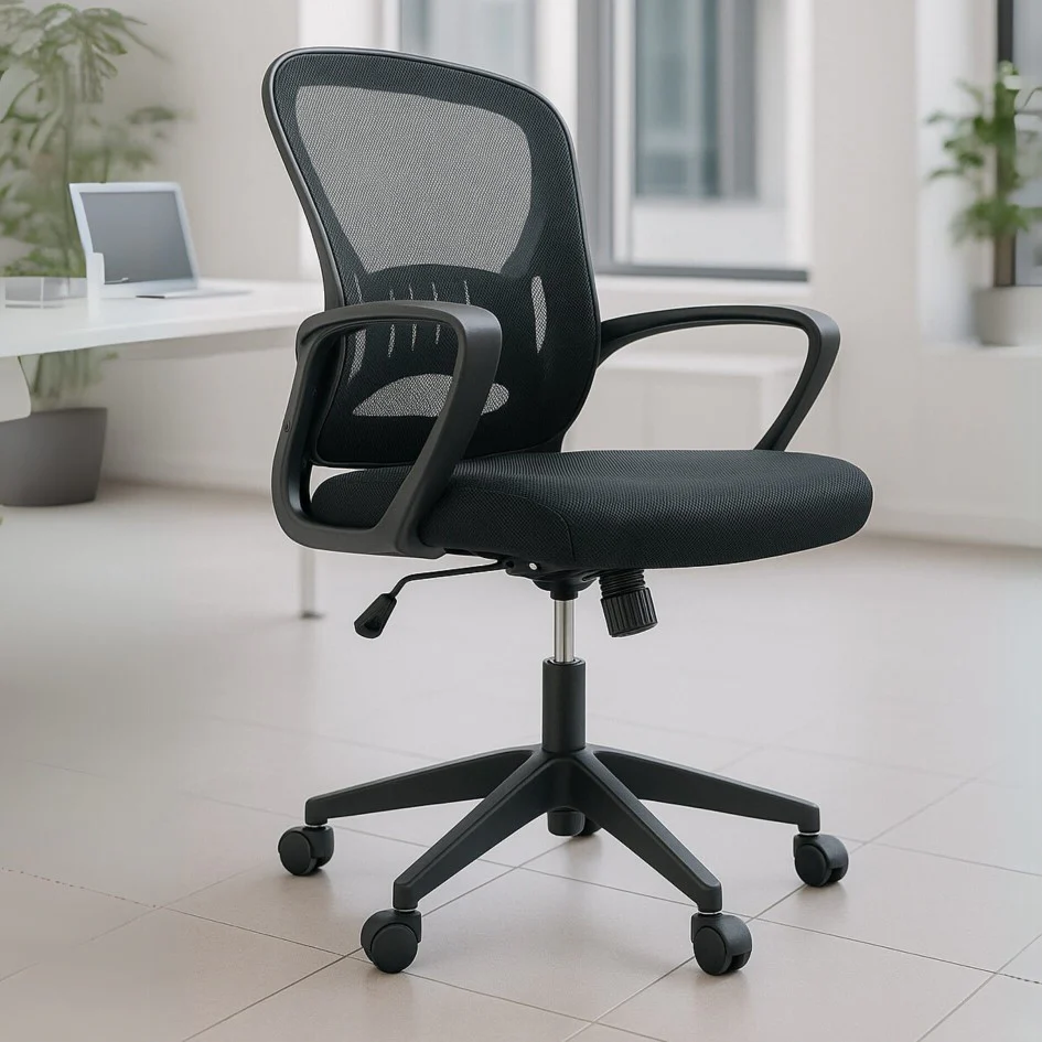 Silla Operativa E104 Mesh con Tela Negra EstructuraNegro Ofik® 921 [Pieza]