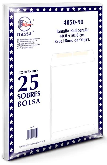 Sobre Bolsa 4050-90 Radiografía c/25 60kg Blanco Bond 40×50cm Nassa® IA0132 [Paquete]