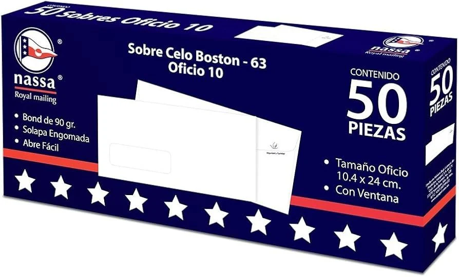 Sobre c/Ventana Celo-Boston pack c/50 63kg Blanco Bond Oficio 10 Nassa® HA0205 [Caja] - Image 2