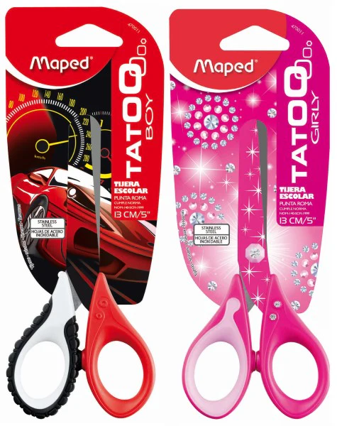 Tijera Escolar Punta Roma Tatoo Child 5" AceroInoxidable Maped® 379220 [Pieza]